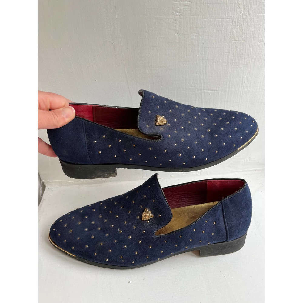Men's Pointed Toe Rivet Dress Shoes blue and gold Size 42 (9.5)